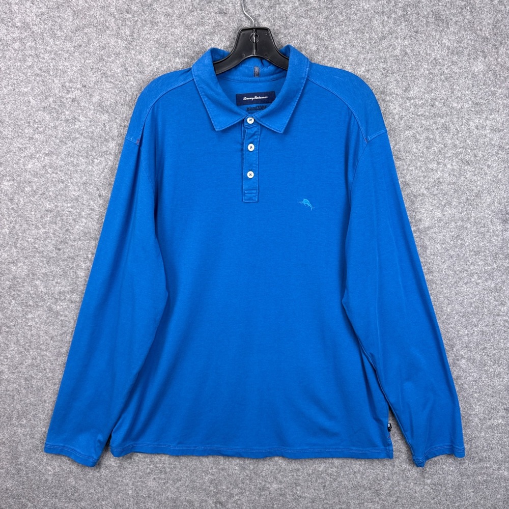 Tommy Bahama Polo Shirt IslandZone XL Blue Long Sleeve Performance Cotton Blend
